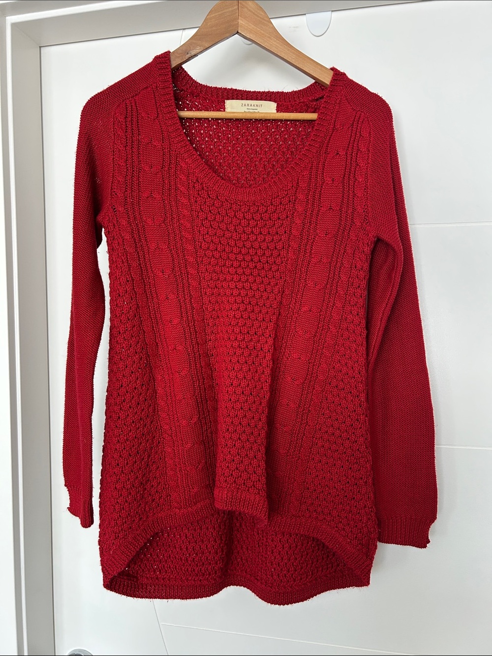 Zara Red Cable & Honeycomb Scoop Neck Sweater